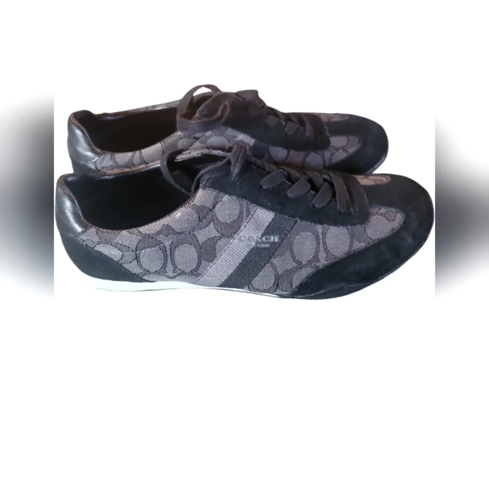 Coach Kelson Black & Gray Signature Monogram Athletic Canvas Suede Shoes 9.5 - Picture 8 of 12